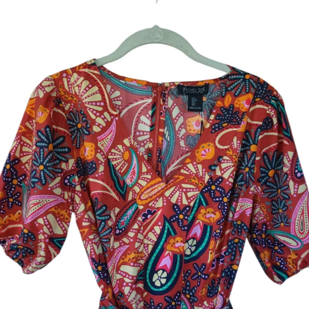 Rachel Zoe Cotton‎ Paisley Shorts Romper Puff Sleeve Tropical Cruise Resort NWOT